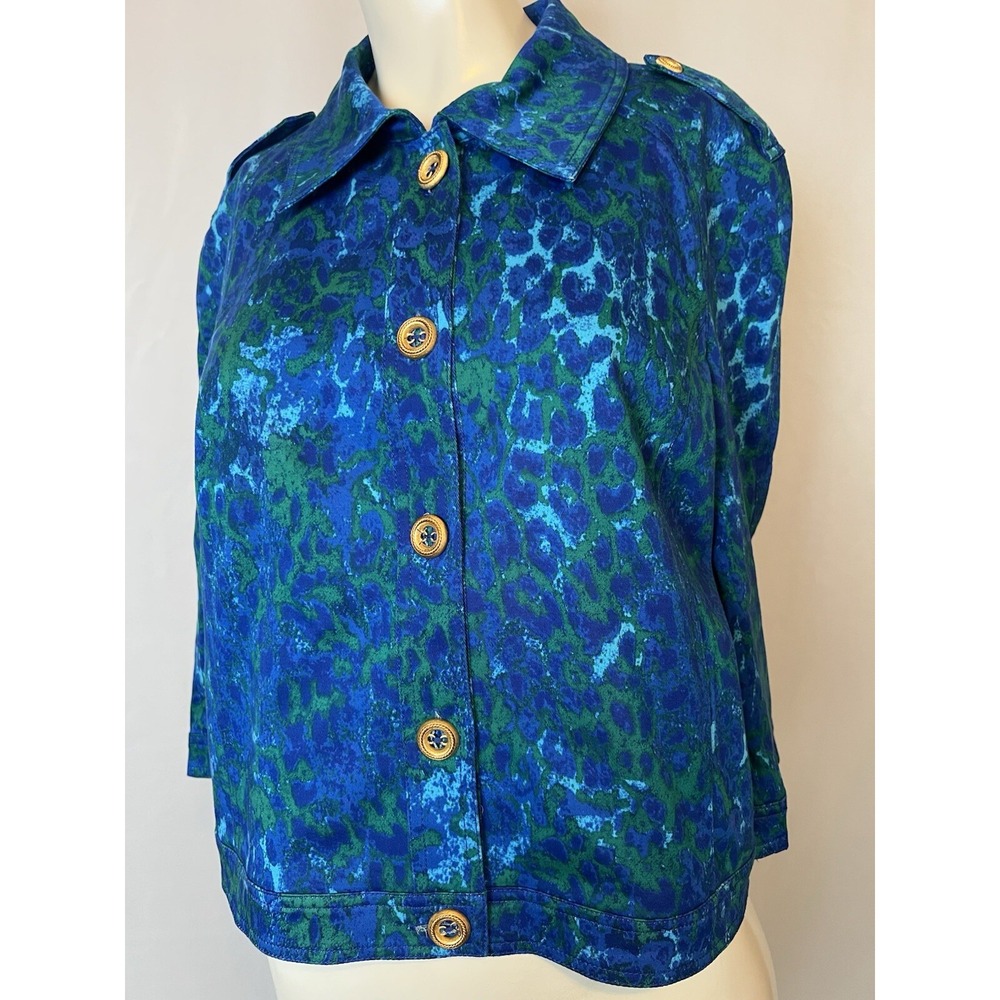 St. John Sport Blue Green Jacket Gold Buttons Size M